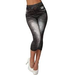 Damen 3/4 Capri High Waist Leggings Washed Destroyed Hose Jeans Look Jeggings 8519 (as3, Numeric, Numeric_36, Numeric_38, Regular, Regular, Schwarz, S/M) von Candygirls