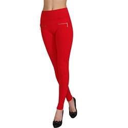 Damen High Waist Basic Stretch Hose breiter Bund Jeggings Treggings Leggings Röhre Stoff Leggins 99738 (Rot) von Candygirls