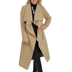 Damen Wasserfall Trenchcoat Blogger Kragen Mantel Übergangs Jacke Gürtel (34/36/38 XS/S/M, Camel) von Candygirls