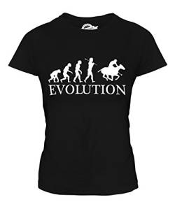 Candymix Pferd Polo Evolution des Menschen Damen T Shirt, Größe Small, Farbe Schwarz von Candymix