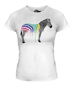 Candymix Regenbogen Gemalt Zebra Damen T Shirt, Größe Small, Farbe Weiß von Candymix