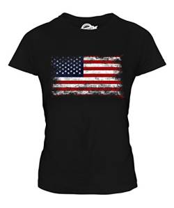 Candymix Vereinigte Staaten Usa Sternenbanner Weinlese Flagge Damen T Shirt, Größe Medium, Farbe Schwarz von Candymix