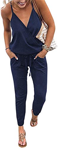 Canli4Y Damen Ärmellos Hosenanzug Jumpsuit mit langem V-Ausschnitt und ärmellosen Sommerhosenanzug mit Riemen Träger Playsuit Romper von Canli4Y