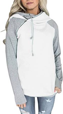 Canli4Y Damen Kontrastfarbe Pulli Pullover Rollkragen Sweatshirt Kapuzenpulli Top Hoodies Weiß M von Canli4Y