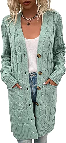 Damen Strickjacke Langarm Offene Strickmantel Lang Casual High Stretchy Twist Cardigan Open Front Sweater Outwear Hellgrün M von Canli4Y