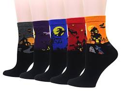 Cansok Damen Crew Neuheit Tier Halloween .bat Geist Socken Geschenk Baumwolle anziehen Wadensocken Packung mit 5 von Cansok