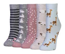 Cansok Damen Crew Neuheit Tier Hasen Schaf Giraffen Socken Geschenk Baumwolle anziehen Wadensocken Packung mit 5 von Cansok