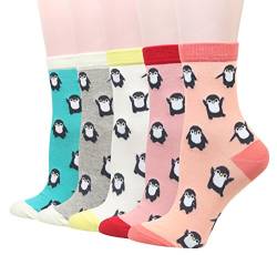 Cansok Damen Crew Neuheit Tier Pinguin Socken Geschenk Baumwolle anziehen Wadensocken Packung mit 5 von Cansok