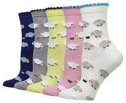 Cansok Damen Crew Neuheit Tier Schaf Socken Geschenk Baumwolle anziehen Wadensocken Packung mit 5 von Cansok