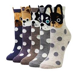 Cansok Damen Crew Neuheit Tier Tupfen Bulldogge Socken Geschenk Baumwolle anziehen Wadensocken Packung mit 5 von Cansok