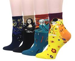 Cansok Damen Neuheit Socken anziehen Van Gogh Lächeln der Mona Lisa Sternenklare Nacht Berühmte Gemälde Socken von Cansok