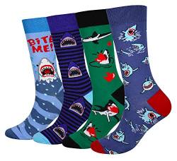 Cansok Herren Neuheit Hai Socken anziehen Mannschafts Waden Socken Packung mit 4 von Cansok