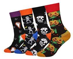 Cansok Herren Neuheit Halloween Kürbis Geist Skelett Schädel Socken anziehen Mannschafts Waden Socken Packung mit 4 von Cansok