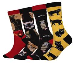 Cansok Herren Neuheit Schwarze Katze Socken anziehen Mannschafts Waden Socken Packung mit 4 von Cansok