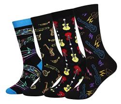 Cansok Herren Socken Waden Mannschafts Neuheit Musik Gitarre Saxophon Socken Packung mit 4 von Cansok