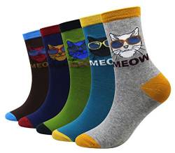 Cansok Lustige Herren-Socken mit Aufschrift "Happy Calf", Mehrfarbig – Katze mit Brille, 40-44 von Cansok