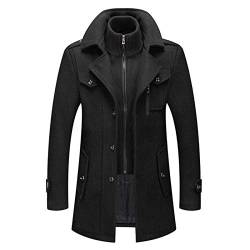 CaoGSH Neue Herren Wollmischungen Mäntel Herbst Winter Einfarbig Kältebeständig Herren Wollmantel Doppelkragen Lässiger Trenchcoat Male-Black_M von CaoGSH