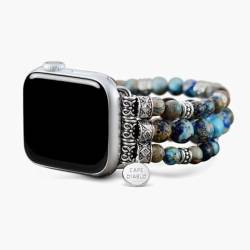 Cape Diablo Smartwatch-Armband für Damen – handgefertigtes Edelsteinarmband – kompatibel mit 38–45 mm Apple Watch-Gesichtern (klein – ca. 14,6–15,9 cm und dehnbar, blauer Imperialer Jaspis) von Cape Diablo