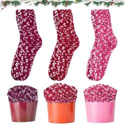 Cupcake Socken, 3 Paar Lustige Kuchen Socken, Flauschige Socken Weihnachtsgeschenke, Winter Warme Cupcake Flauschige Kuschelsocken, Lustige Socken Haussocken Geschenk für Frauen(Rot, Rosa, Lila) von Capgoost