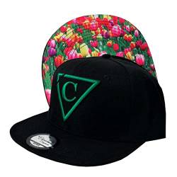 Capiche [99+ VARIATIONEN] Snapback Cap - Kappe - Baseball - Mütze - Herren - Schwarz - Blumen - Pflanzen - botanisch - Tullip Field von Capiche