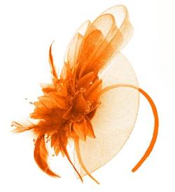 Caprilite Fascinator mit Netz-Hut und Federn für Hochzeiten und Partys Gr. Einheitsgröße, Orange von Caprilite