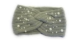 Damen Mädchen Winter Warm Embellished Knitted Headband Woolly Knit Head Ear Warmer Wrap Schweißband mit Perlenmotiven UK (Hellgrau) von Caprilite