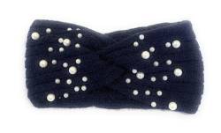 Damen Mädchen Winter Warm Embellished Knitted Headband Woolly Knit Head Ear Warmer Wrap Schweißband mit Perlenmotiven UK (Navy Blue) von Caprilite
