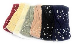 Damen Mädchen Winter Warm Embellished Knitted Headband Woolly Knit Head Ear Warmer Wrap Schweißband mit Perlenmotiven UK (Weiß) von Caprilite