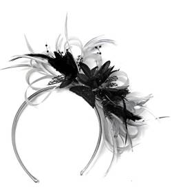 Haarreif mit Fascinator, silber, grau und schwarz, für Hochzeiten und Pferderennen von Caprilite