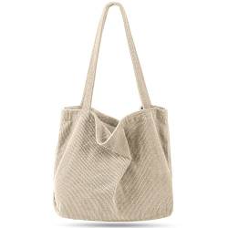 Captain Blues Cord Umhängetasche Damen, Shopper Tasche Schultertasche Damen Groß Tote Bag für Arbeit, BüRo, Reisen, Einkaufen, Schule, Uni und Alltag (Beige) von Captain Blues