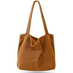 Captain Blues Cord Umhängetasche Damen, Shopper Tasche Schultertasche Damen Groß Tote Bag für Arbeit, BüRo, Reisen, Einkaufen, Schule, Uni und Alltag (Braun) von Captain Blues