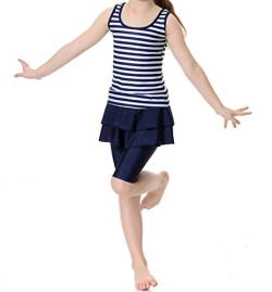 CaptainSwim Kinder Ärmellos Badeanzug Muslimischen islamischen Zwei Stück Bescheiden Bademode (M, Navy blau) von CaptainSwim