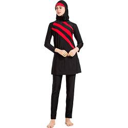 CaptainSwim Neue Muslimische Badebekleidung für Frauen Mädchen Vollständige Abdeckung Burkini Badeanzug Set Islamischer Hijab Bescheiden Strandkleidung Schwimmen Passen Kostüm (2XL, Schwarz Rot) von CaptainSwim