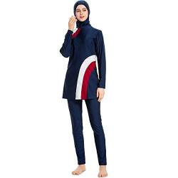 CaptainSwim Neue Muslimische Badebekleidung für Frauen Mädchen Vollständige Abdeckung Burkini Badeanzug Set Islamischer Hijab Bescheiden Strandkleidung Schwimmen Passen Kostüm (3XL, Blau) von CaptainSwim