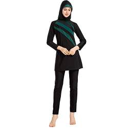 CaptainSwim Neue Muslimische Badebekleidung für Frauen Mädchen Vollständige Abdeckung Burkini Badeanzug Set Islamischer Hijab Bescheiden Strandkleidung Schwimmen Passen Kostüm (L, Schwarz Grün) von CaptainSwim