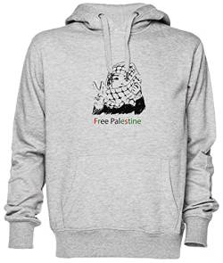 Capzy Free Palestine Girl Showing Two Fingers Grau Kapuzenpullover Sweatshirt Unisex Herren Damen Größe L Grey Unisex Hoodie Size L von Capzy