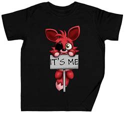 FNAF Plush Foxy It's Me Schwarz Kinder Jungen Mädchen T-Shirt Unisex Größe L Black Kid's Boys Girls Tee Size L von Capzy