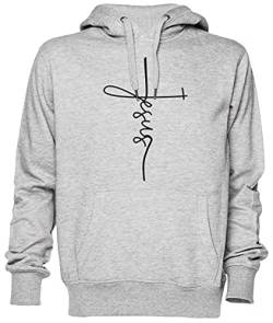 Jesus Cross Christianity Signature Grau Kapuzenpullover Sweatshirt Unisex Herren Damen Größe L Grey Unisex Hoodie Size L von Capzy