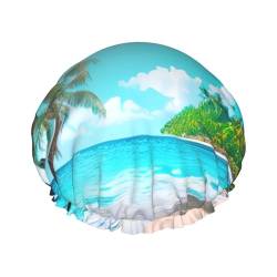 Tropischer Ozean-Strand-Thema-Volldruck-modische Duschhaube, wasserfestes Polyestergewebe für Haarschutz von CarXs