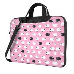 Zickzack-Streifen Multifunktionale Laptoptasche - Wasserdichte Arbeit Aktentasche Laptop Tasche - Ideal für Damen und Herren, Weißes Schaf auf rosa Hintergrund, 15.6 inch von CarXs