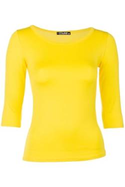 Muse Shirt für Damen mit 3/4 Arm und Rundhals Baumwolle Stretch Gelb von Cara Mia