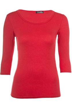 Muse Shirt für Damen mit 3/4 Arm und Rundhals Baumwolle Stretch rot-orange2 S von Cara Mia