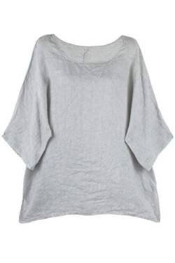 Shirt Oberteil Halbarm Edel Damen Leinen Grau Made in Italy 38 40 42 von Cara Mia