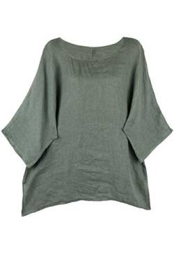 Shirt Oberteil Halbarm Edel Damen Leinen Oliv Made in Italy 38 40 42 von Cara Mia