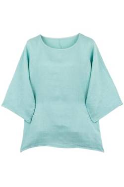 Shirt Oberteil Halbarm Edel Damen Leinen One Size 40-44 Mint von Cara Mia