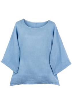 Shirt Oberteil Halbarm Edel Damen Leinen One Size 40-44 hellblau von Cara Mia