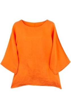 Shirt Oberteil Halbarm Edel Damen Leinen One Size 40-44 orange von Cara Mia