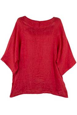 Shirt Oberteil Halbarm Edel Damen Leinen Rot Made in Italy 38 40 42 von Cara Mia