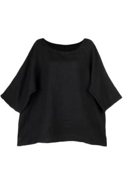 Shirt Oberteil Halbarm Edel Damen Leinen Schwarz Made in Italy 38 40 42 von Cara Mia