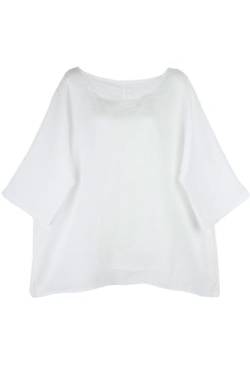 Shirt Oberteil Halbarm Edel Damen Leinen Weiß Made in Italy 38 40 42 von Cara Mia